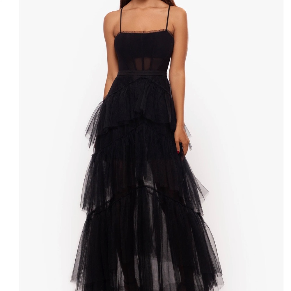 SOLD OUT Betsy & Adam JASMINE" LONG SPAGHETTI STRAP MESH CORSET GOWN
